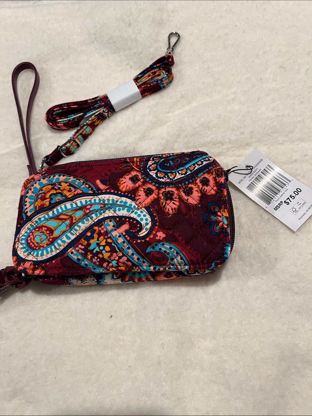 Vera Bradley Quilted Paisley Wristlet in Burgundy, Teal & Coral